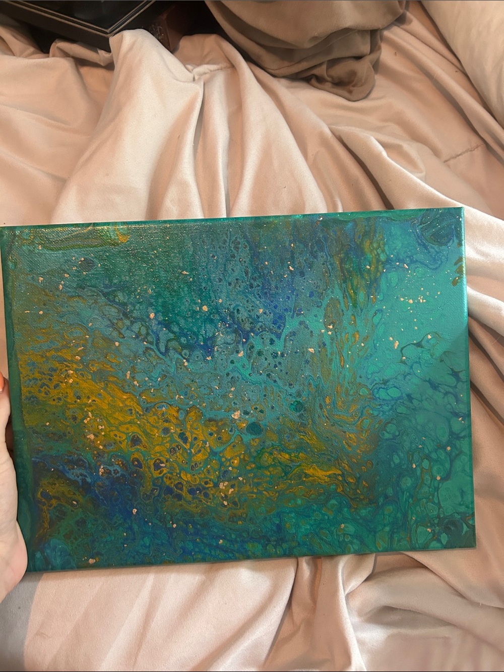 Turquoise and Gold Fluid Resin Wall Art -